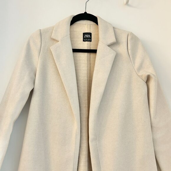 Zara Cream Lapel Open Front Lightweight Trench Coat Ivory Off White Size S - Picture 5 of 10